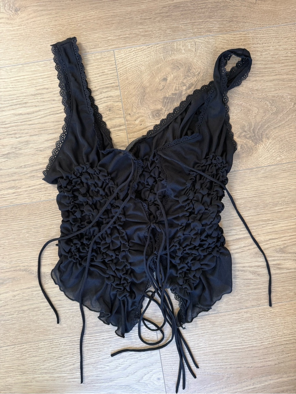 ZARA Black Ruched Lace Corset Top Size L Y2K Coquette